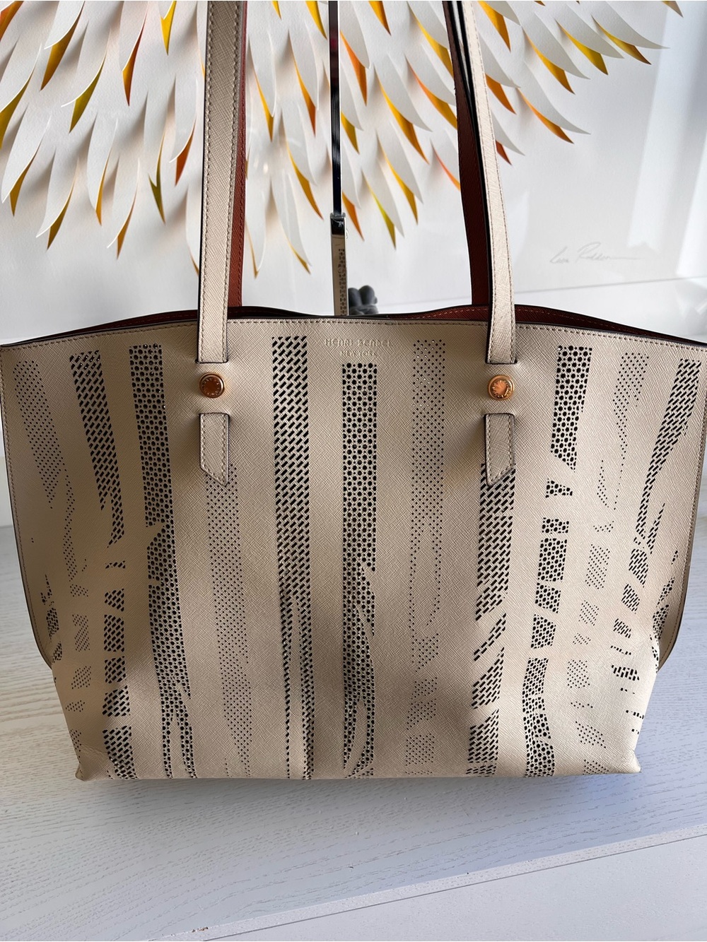 henri bendel Beige Laser-Cut Tote with Long Straps - Picture 2 of 12
